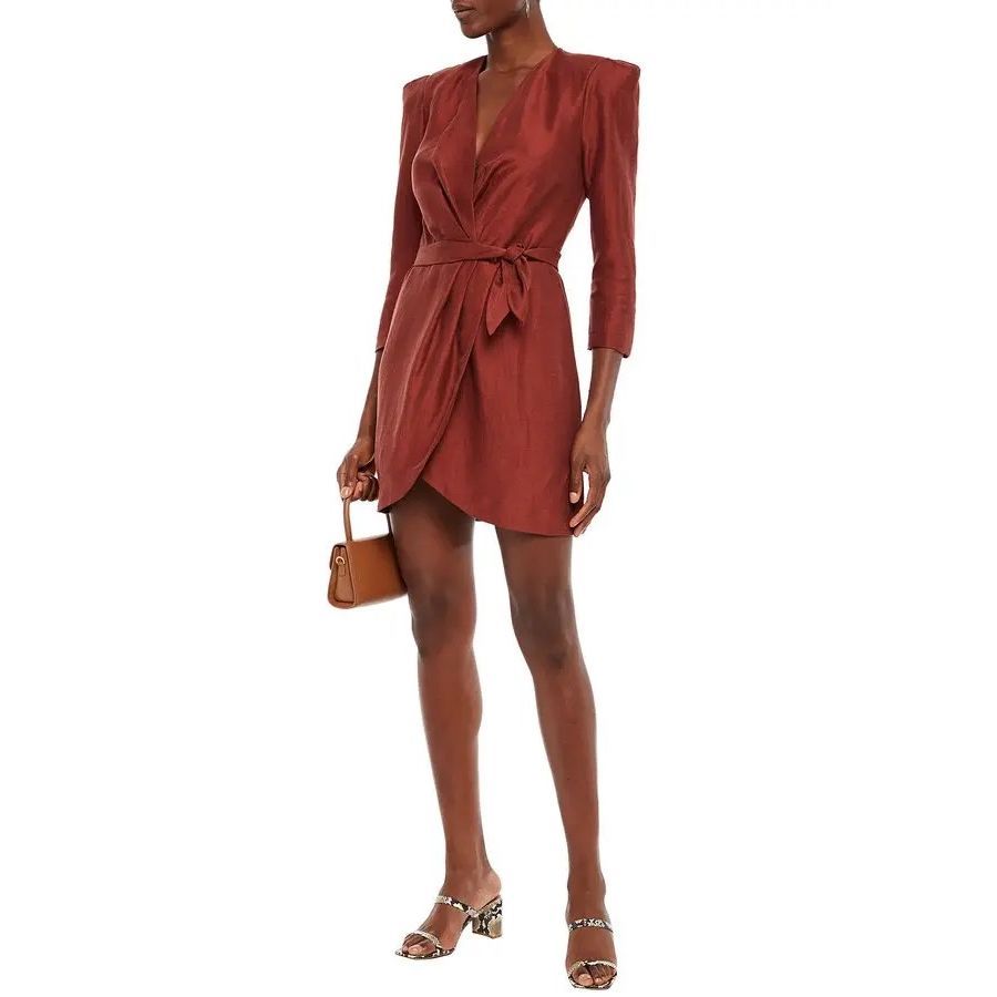 Sandro Vera Wrap Linen Blend Mini Dress